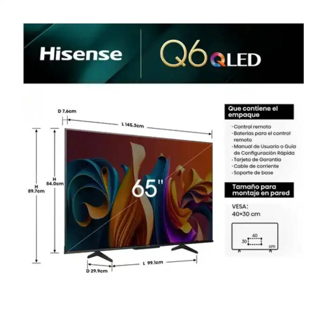HISENSE - TELEVISOR QLED 65 4K DV HDR G.ASIST. HISENSE 2A - 65Q6N