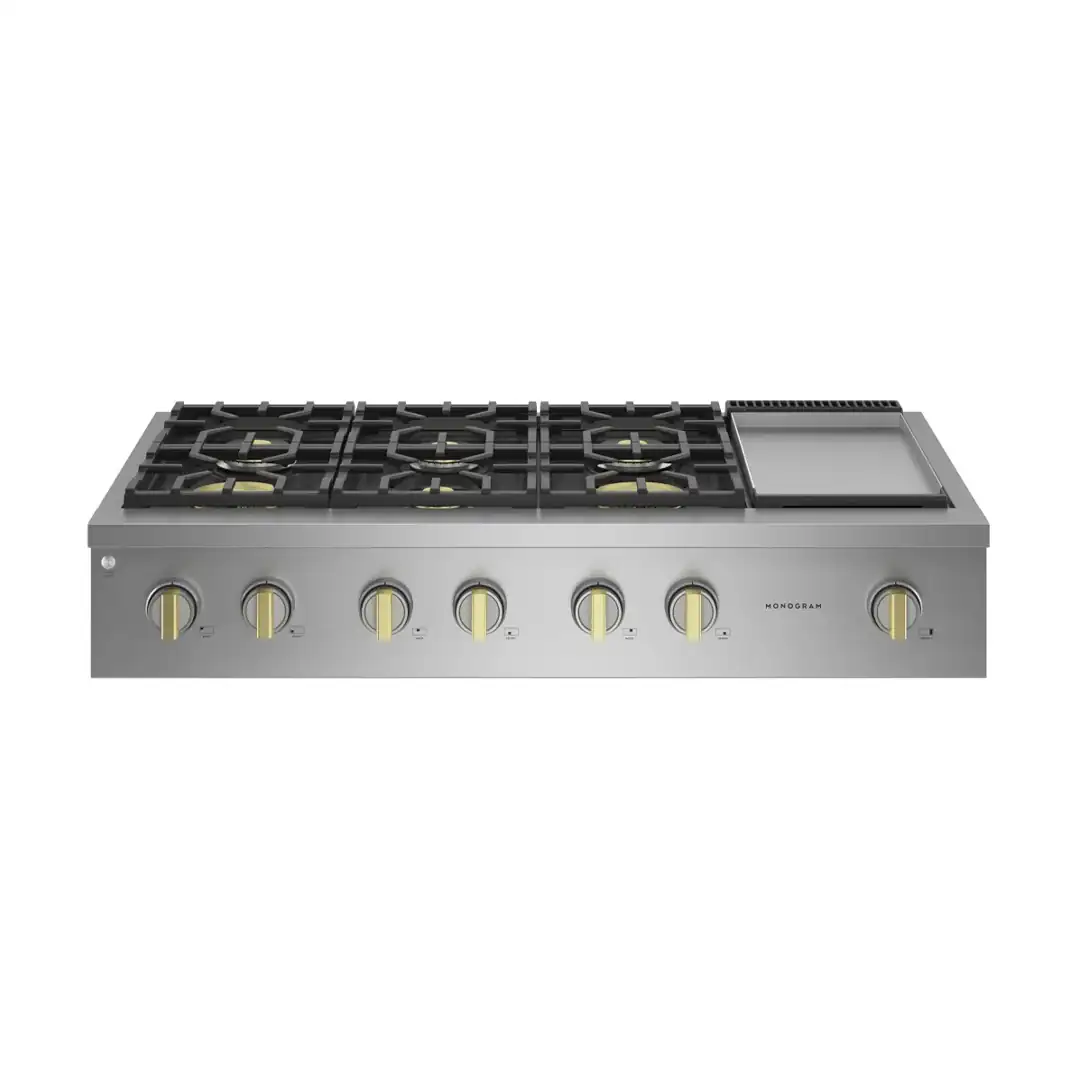 G.E. – ESTUFA GAS 48″ 6Q / PLANCHA MONOGRAM 1A – ZGU486NDTSSUS